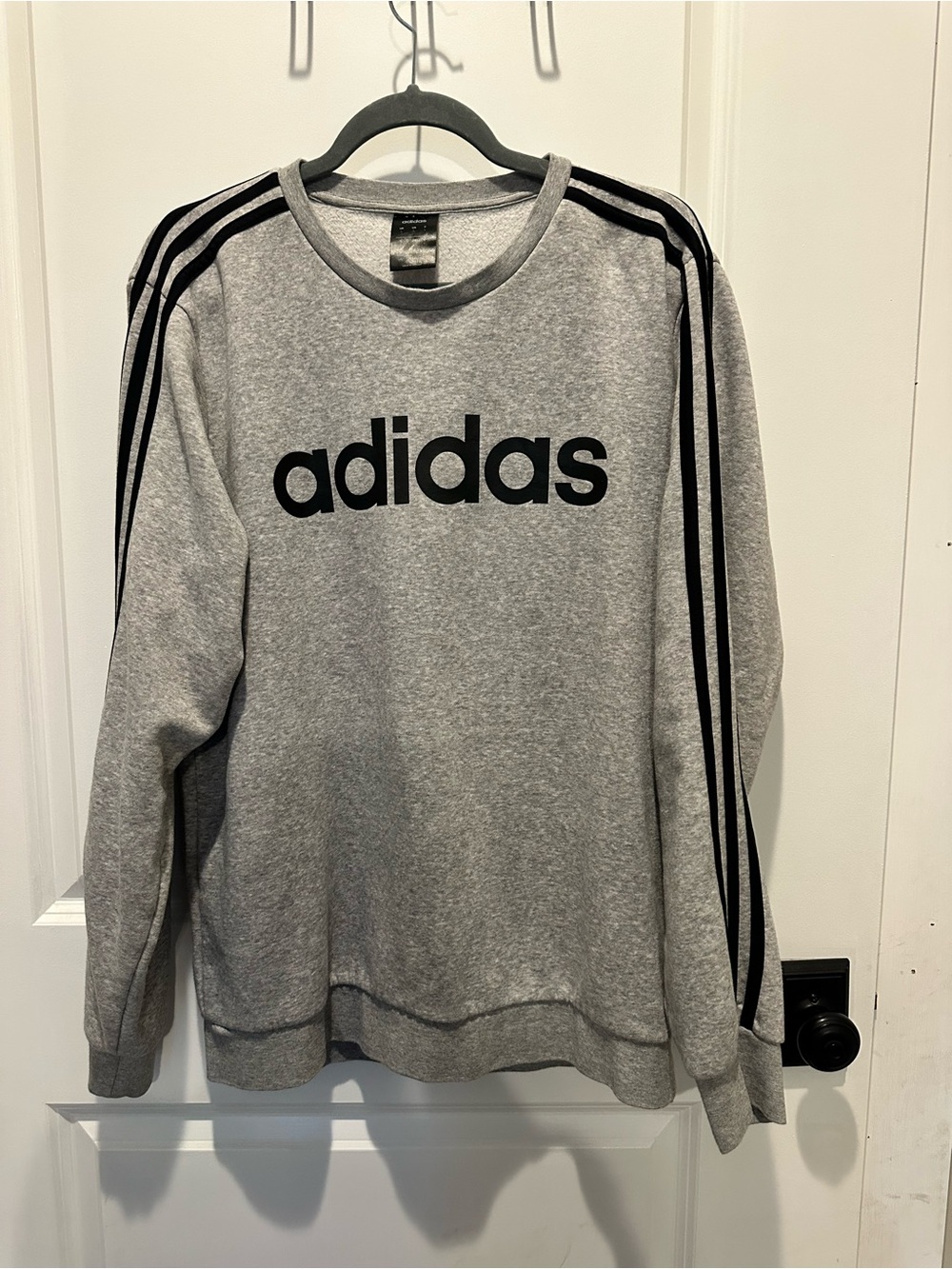 adidas Grey Crewneck Sweatshirt with Black Logo and Stripes